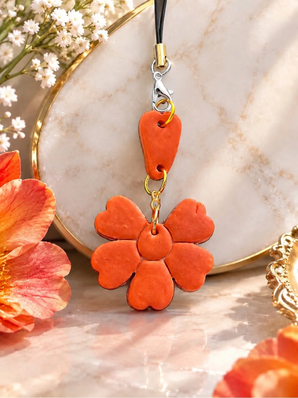 Orange Flower Phone Charm- Handmade